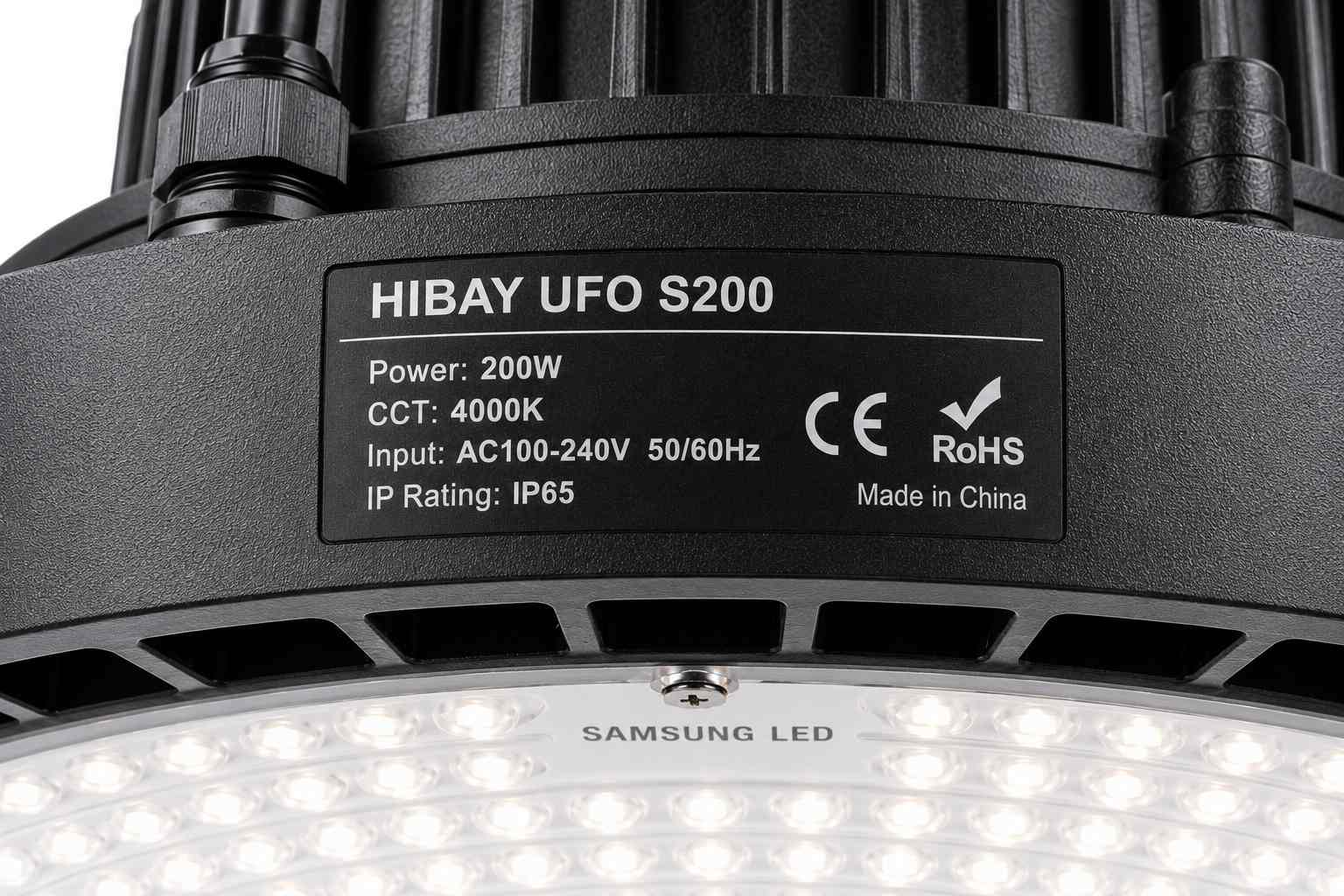 BRI-LED HIBAY UFO S200 200W - certifikace CE RoHS, výrobní štítek
